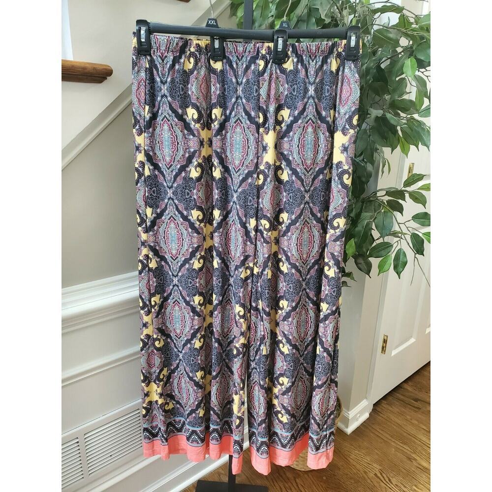 One World Women's Multicolor Polyester Wide Leg Adjustable Waist Trouser Pant 1X